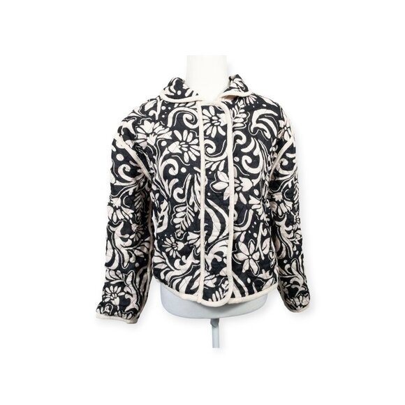Storia Jackets & Blazers - Storia Cream and Black Floral Quilted Jacket  SZ S 100% Cotton Boho Print